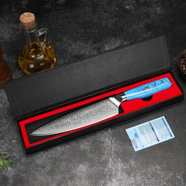 Ніж шеф-кухар Kiritsuke з дамаської сталі Home Safety, 18.8 см, VG-10, ергономічна ручка з натуральної смоли, подарункова коробка