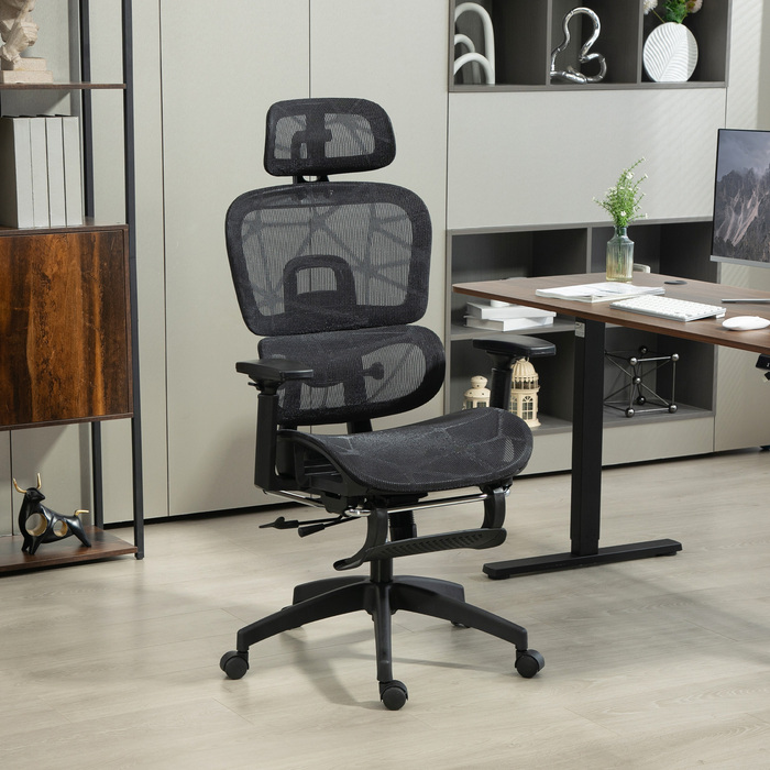 HOMCOM Ergonomic Mesh Office Chair with Adjustable Height, Swivel, Armrests, and Headrest - Black