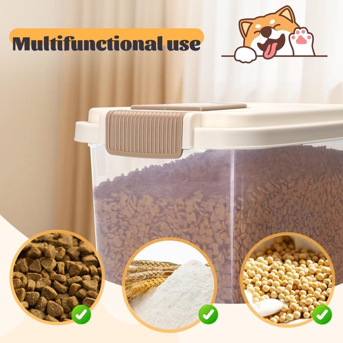 Контейнер для корму для собак та котів Nobleza, 40л, з датою виробництва, з роликами, повітряний, прозорий