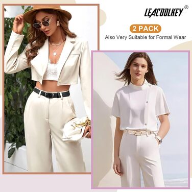 LEACOOLKEY: 2 жіночі шкіряні ремені з пряжкою Gold, для джинсів та штанів, чорний+бежевий, XXL, розмір 117-127 см