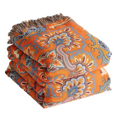 Богемна ковдра Boho Decke 100% бавовна – двостороння муслінова ковдра 150x200 см, м'яка софа/ковдра та покривало для ліжка, естетичний дизайн, ідеально для вітальні та спальні, помаранчево/блакитний колір, зірковий сон 150 x 200 см