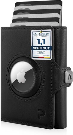 Чоловічий шкіряний гаманець PURISTO KLIK Classic Slim з відділенням для монет та RFID-захистом - компактний картхолдер для 10-14 карток (Чорний, AirTag XL)