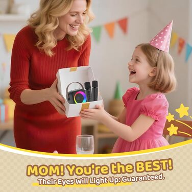 Караоке машина з 2 мікрофонами Bluetooth для дітей та дорослих, з диско-підсвіткою, чорна - ідеальний подарунок для вечірок (3-15 років)
