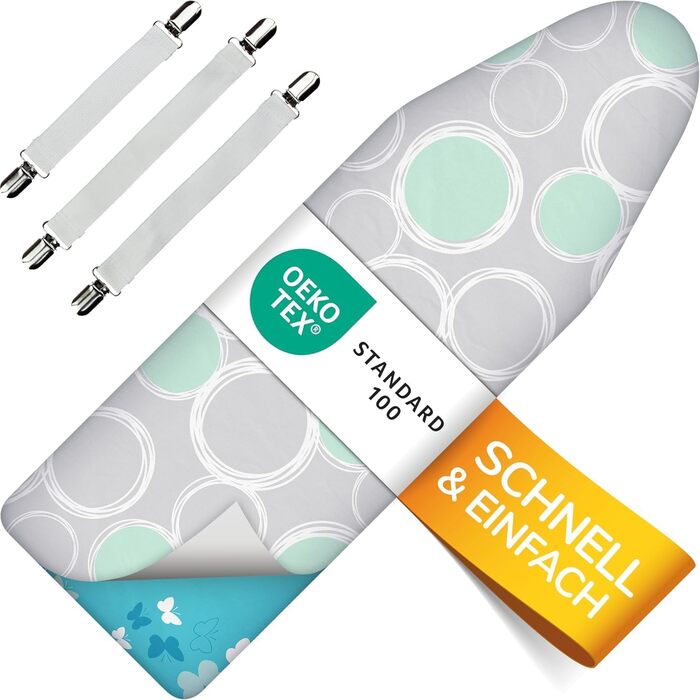 Покриття для прасувальної дошки Turbo 5 шарів, 110x30, ÖKOTEX, бавовняне ущільнення, терморефлексія, 5 розмірів, EasyFit+фіксатор, Made in Europe, сірий, розмір M (108-115x30-35 см)