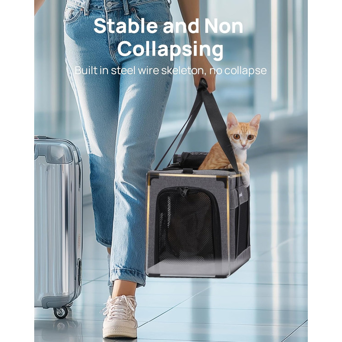 Транспортна сумка для котів Pecute Katzentasche: міцна переноска для домашніх тварин, легка, складана, для котів та маленьких собак, ідеальна для подорожей та до ветеринара, до 4 кг, сіра, 44 x 23 x 30 см