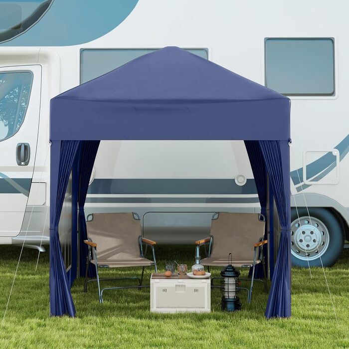Outsunny 2x2m (6.5 x 6.5ft) Waterproof Pavilion, Pop-up Folding Canopy with 4 Side Walls, Drainage Holes Windows, Foldable Party Tent UV 30+, Garden Tent with Carrying Bag, Garden Pavilion for Patio, White (Blue)