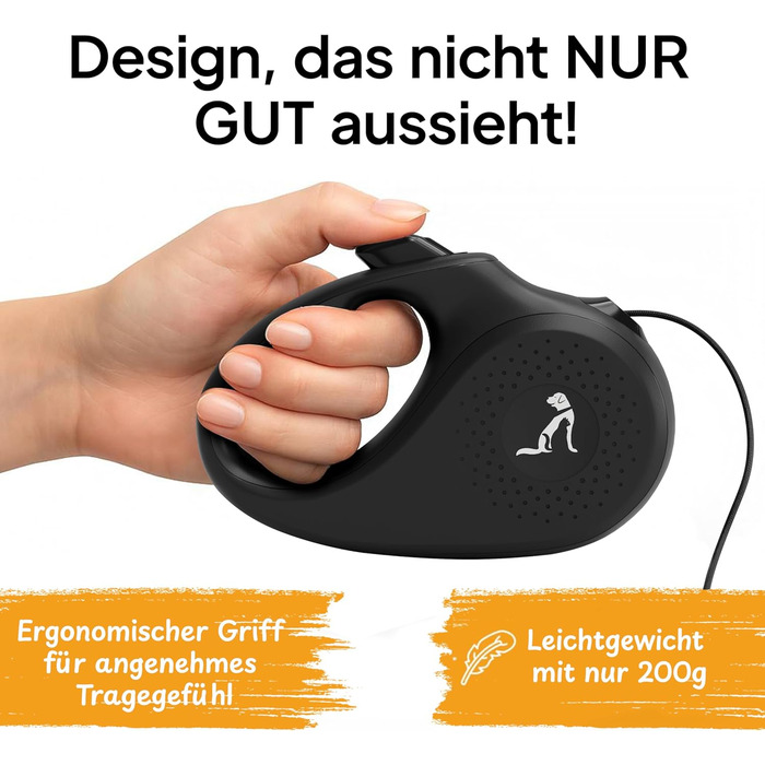 Рулетка для котів та маленьких собак Tierhood 5 метрів, чорна