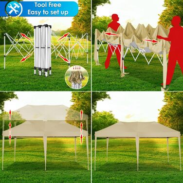 COBIZI Pavilion - Waterproof, Stable, Winter-Proof, Foldable, Pop-up Party Tent, Garden Pavilion for Beach Wedding, with 4 Side Panels, UV Protection 50+, Adjustable Height (Khaki, 3x4m)