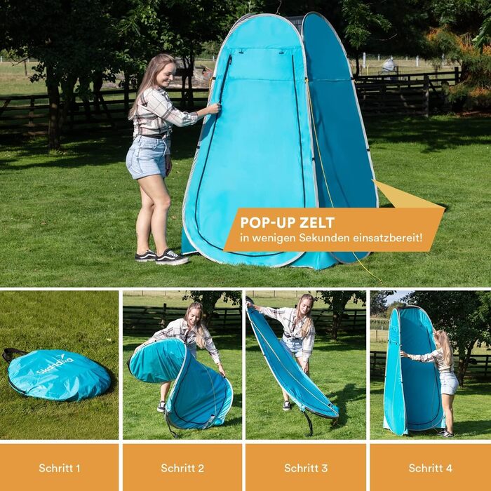 Skandika Pop Up Shower Tent | Changing Tent with 210cm Height, Silver Coated, Privacy Screen, Detachable Floor, Coverable Window with Mosquito Net, Shower Attachment | Toilet Tent