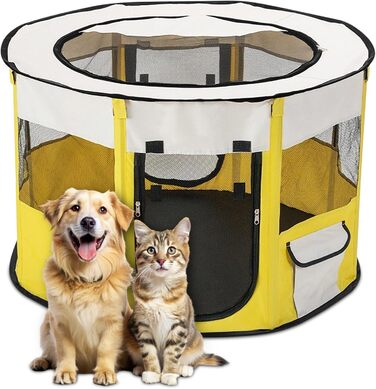 Переносний вольєр для тварин Allsopets: клітка для собак, котів, кроликів (XL, жовтий)