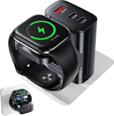 Зарядний пристрій 4-в-1 для Apple Watch та iPhone: 40W USB-C, швидка зарядка PD, сумісний з Apple Watch 10/9/8/7/6/Ultra/SE, iPhone 17/16/15 Pro Max, iPad, AirPods (білий)