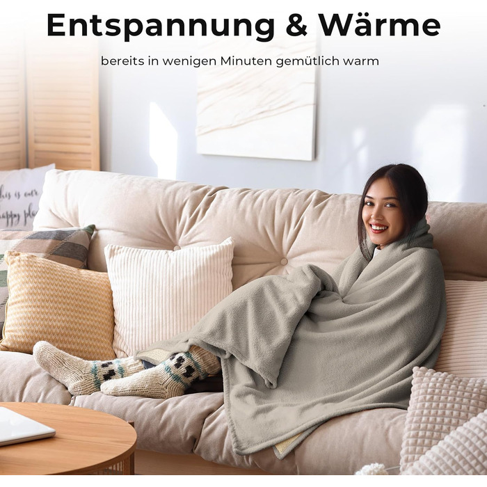 Електрична ковдра Balter з автоматичним вимкненням - 10 режимів нагріву та таймер до 10 годин - М'який фланель та плюш - Ковдра для обігріву (Сірий, 160x120 см)
