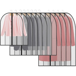 12 містких мішечків для одягу з блискавкою, прозорі чохли для одягу, захисні мішечки від пилу для костюмів, суконь, пальто, курток. Організація зберігання одягу