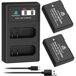 Акумулятор EN-EL14 1300mAh для Nikon + USB LED зарядний пристрій (2 шт.)