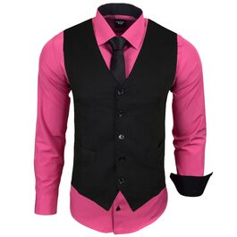 Чоловічий костюм-трійка Subliminal Mode: сорочка, жилет, краватка, Slim Fit, довгий рукав, бізнес, подарунковий набір, колір фуксія, розмір S