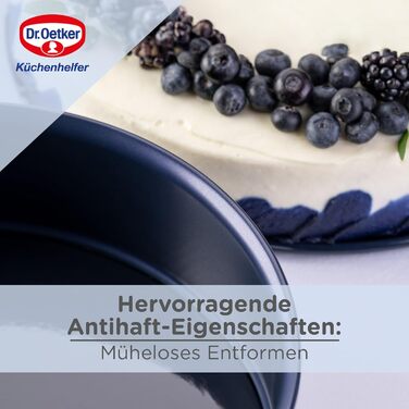Форма для випікання Dr. Oetker Back-Liebe, кругла, емальована, 26 см, з антипригарним і стійким до подряпин дном, високий бортик, темно-синя, термостійкість до 230°C