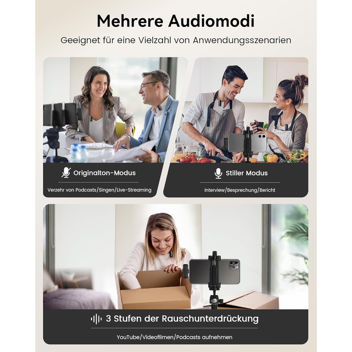 Бездротовий петличний мікрофон з зарядним кейсом, 36 годин роботи, шумозаглушення, 40 м радіус дії, Plug-and-Play для iPhone/iPad/Android/PC, YouTube, Vlog, Live-Streaming, чорний