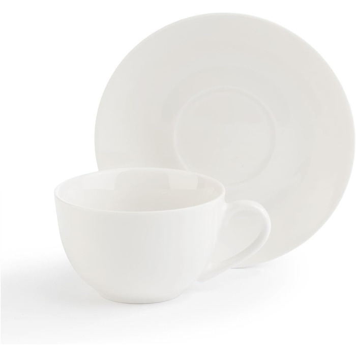 Набір чашок для капучино з блюдцями, Bone China, 220 мл, білі, 8 предметів
