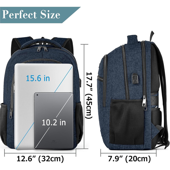 Рюкзак BIKROD для чоловіків та жінок, шкільний рюкзак для хлопчиків та дівчаток-підлітків, 15.6 дюймів, для ноутбука, для роботи, подорожей, кемпінгу, з USB-портом для зарядки, синій