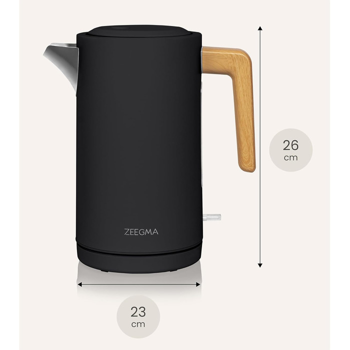 Електричний чайник ZEEGMA KETLEE 1,7 л бездротовий, з нержавіючої сталі, для чаю та кави, 2200 Вт, індикатор рівня води, автоматичне відключення, сучасний дизайн (білий/чорний)