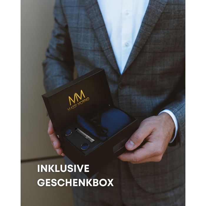 Набір краваток Massi Morino для чоловіків з нагрудним хустиною, краватковою голкою та запонками - подарунковий набір для весілля, темно-синій, універсальний розмір