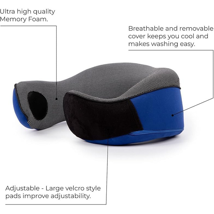 Подушка для шиї у літак, Memory Foam, доросла, регульована, компактна, ергономічна, сіра (блакитна)