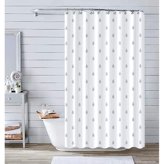 Штора для душу YOUNG DA текстильна біло-сіра з малюнком 