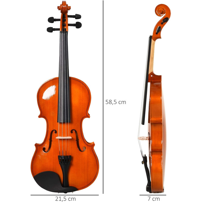 Скрипка HOMCOM 4/4 повного розміру з аксесуарами: футляр, тюнер, підставка, стрічка, каніфоль, запасні струни та ганчірка. Корпус з ялини та клену