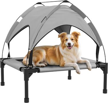 PawHut Підвищене собаче ліжко з балдахіном, для маленьких собак, Outdoor, сірий, 61 x 46 x 63 см