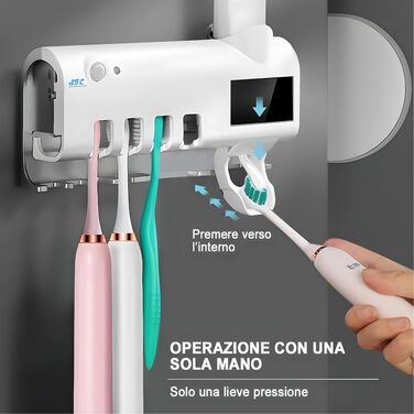 Тримач для зубних щіток S.I.C з УФ-дезінфекцією, LED-підсвіткою та дозатором пасти, для 4 щіток (білий)