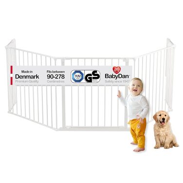 BabyDan Flex XXL: захисне бар'єр для каміну/сходи/кімнати, білий, 90-278 см, Данія