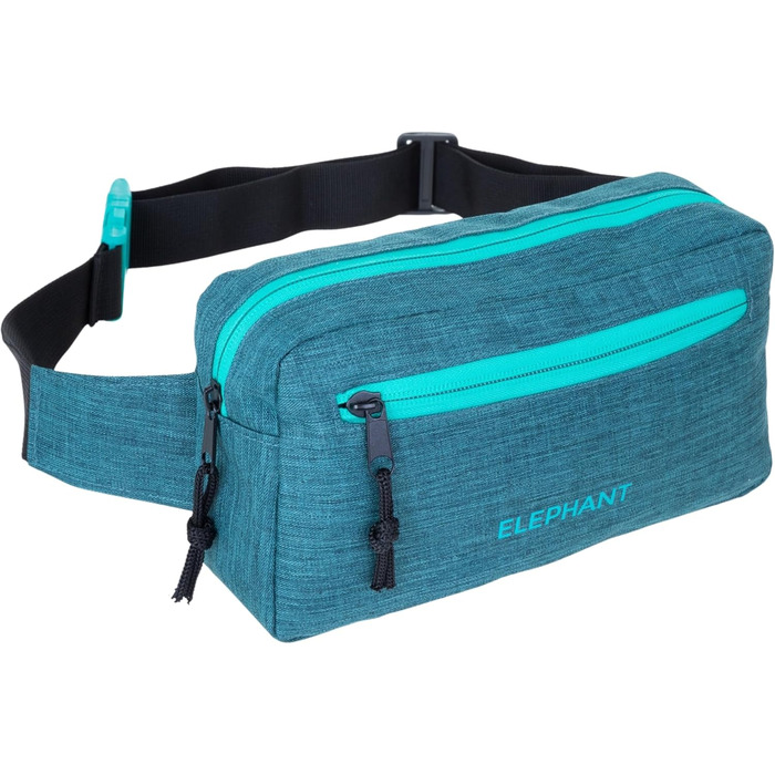 Сумка на пояс для чоловіків та жінок. Велика сумка через плече/на груди, спортивна, для подорожей. Елемент декору - слон. Кольори: зелено-бірюзовий, petrol. Модель 13027