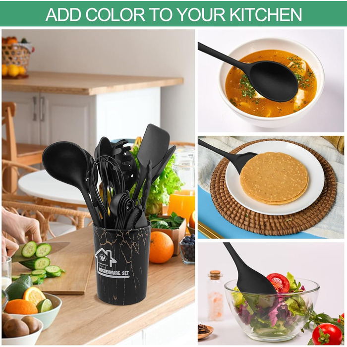 Набір кухонних аксесуарів Maxentico (18 шт.): лопатки, ложки, інструменти для приготування їжі. Силіконовий кухонний інвентар.