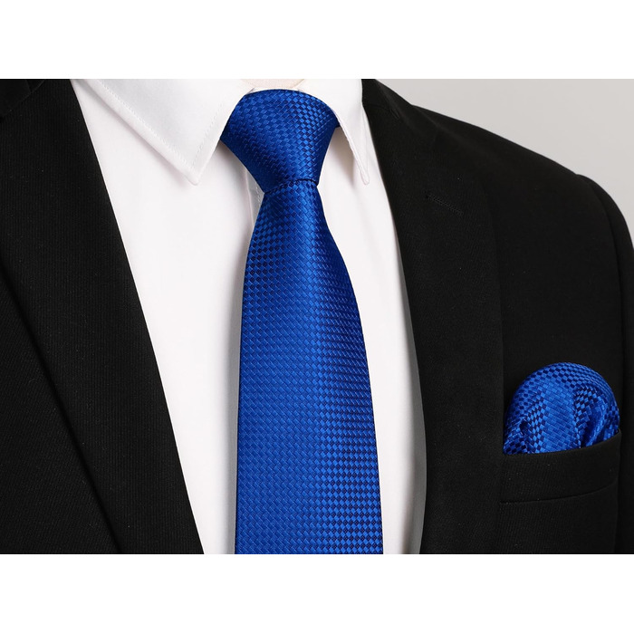 HISDERN Краватка для чоловіків з нагрудним хустиком у горошок. Краватка для весілля, класичний стиль, бізнес. Набір краватки та хустинки, універсальний розмір (A-16, Королівський синій)