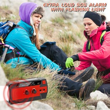 Сонячне радіо YIKANWEN: AM/FM, USB, ручне заряджання, 4000mAh, для кемпінгу та подорожей (червоне)