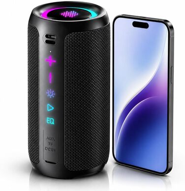 Портативна Bluetooth колонка TIMU з підсвіткою, 25 Вт, IPX7, 20 год, AUX, TF-карта, чорна