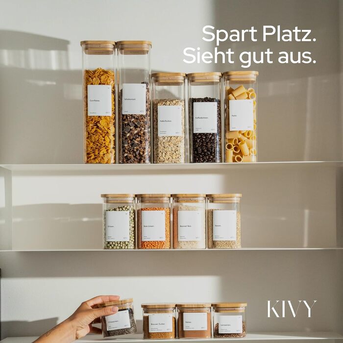 Скляні банки для зберігання KIVY, набір 4 шт (400 мл) з бамбуковими кришками та етикетками