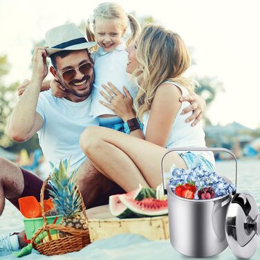 Ейскюбель з нержавіючої сталі з кришкою та лопаткою, 1,6л: для напоїв, пива, вина, фруктів