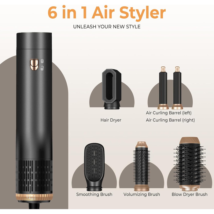 Фен-щітка 6-в-1 Haarstyler Pro: сушка, укладка, завивка, об'єм. 1000W, іонізація, для створення об'єму та гладкості волосся. Комплект фена-щіток для дому та салону краси (сірий)