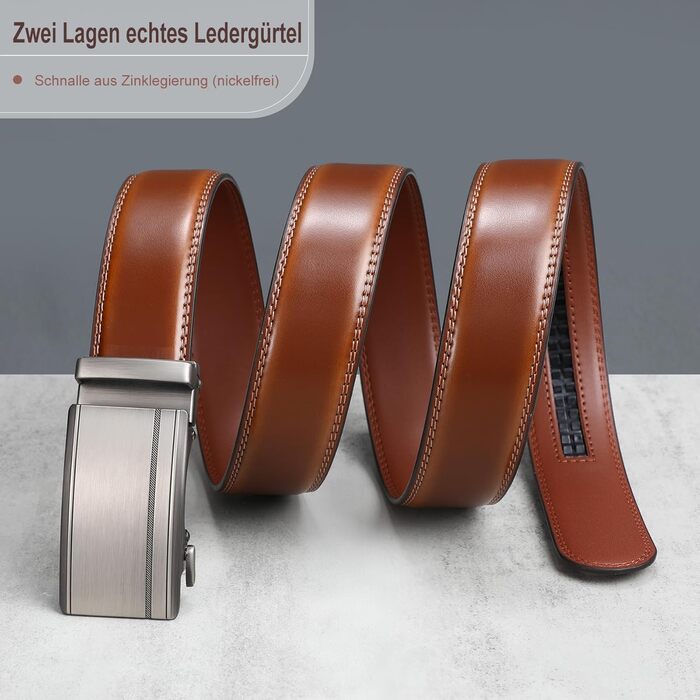 Чоловічий шкіряний ремінь WHIPPY Automatik з регулюванням, ширина 35 мм, колір D-brown, довжина 130 см (підходить для штанів 101-115 см)