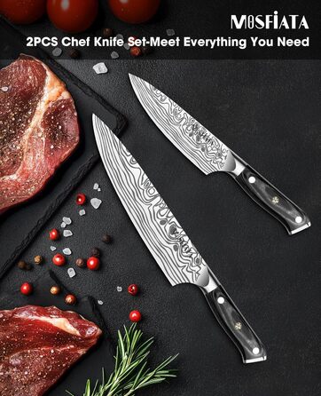 Ніж Santoku MOSFiATA 18 см, кухонний ніж з нержавіючої сталі EN 1.4116, дерев'яна ручка, набір 2 шт.