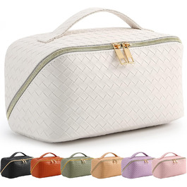 Косметичка для подорожей жіноча з великим відділенням, водонепроникна, з перегородками, органайзер (кремовий персиковий, чорний)