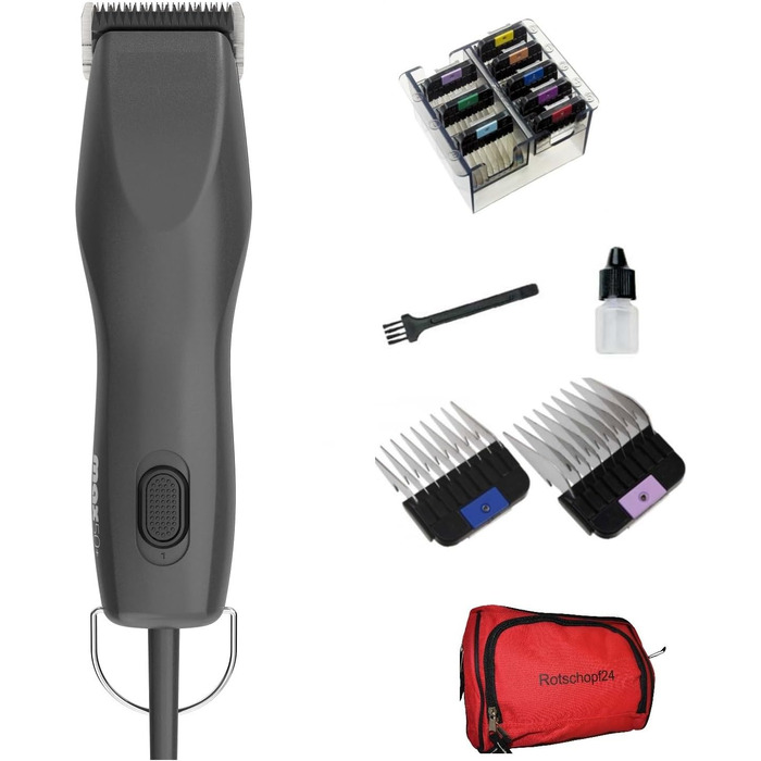Професійна машинка для стрижки собак Rotschopf24 Edition MAX 50+ з 8 металевими насадками та сумкою. Потужніша за Moser MAX50