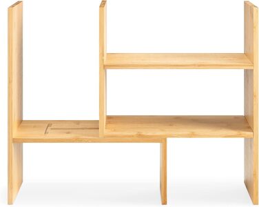 Navaris Acacia Desk Organizer 64x15.5x40 - Desk Shelf Organization System Adjustable - Corner Shelf for Kitchen Office Bathroom Shelf Attachment - Natural (Light Brown)