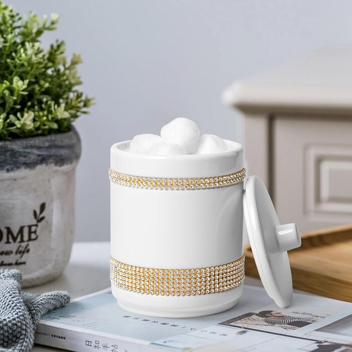 Набір аксесуарів для ванної кімнати з діамантами: органайзер, диспенсер для мила, стакан для зубних щіток, мильниця, контейнер для ватних паличок, 5 шт. Білий, кераміка