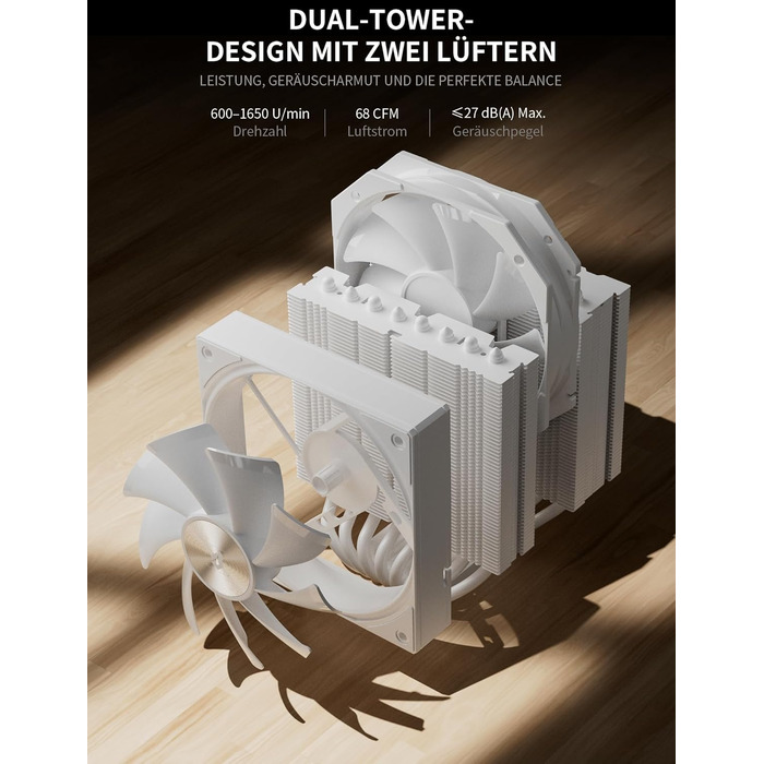 upHere UE2 Elite KC8C CPU кулер ARGB 120mm, Dual-Tower з 8 теплових трубок, TDP 280W, для процесорів AM5/AM4/AM3 Intel 1851/1700/115x/1200, тихий кулер для ПК (UE2 Elite T8-White)