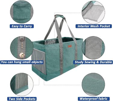 MHOMER Reusable Upright Grocery Bags - Extra Waterproof Large Tote Bag with Reinforced Bottom, Foldable Shopping Bags (Green)