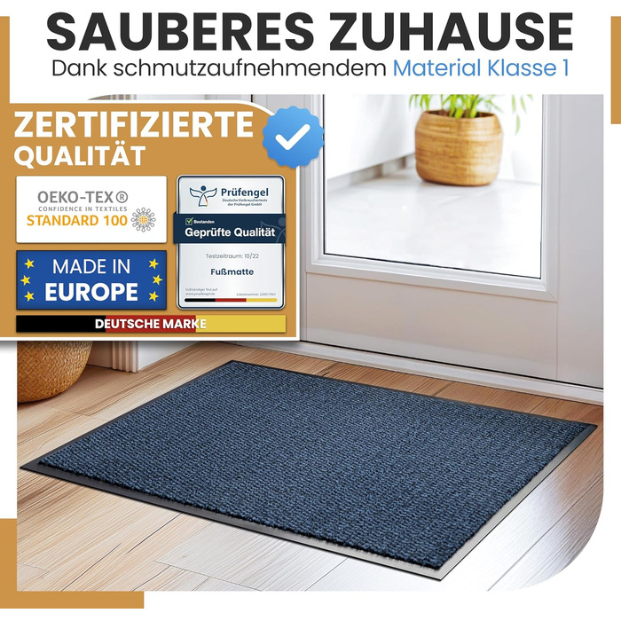 Килимок для дому 60x90 см, блакитний - Schmutzfangmatte для приміщень, килимок для входу, антиковзаючі