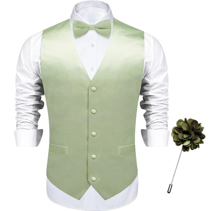 Жилет чоловічий DiBanGu з атласу та краваткою-метеликом, Salbeigrün (M) – для весілля та свят