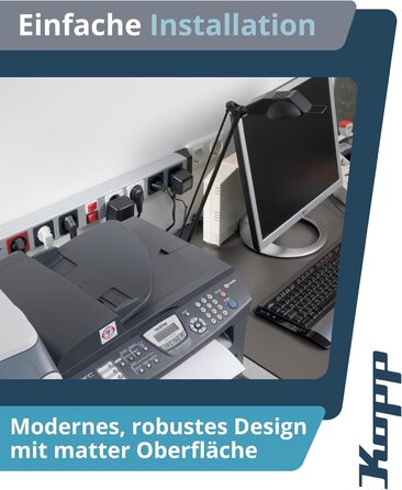 Steckdosenleiste Kopp POWERversal 10-fach, срібно-чорна, IP20, 1.4м, 90° кут, захист від дотику